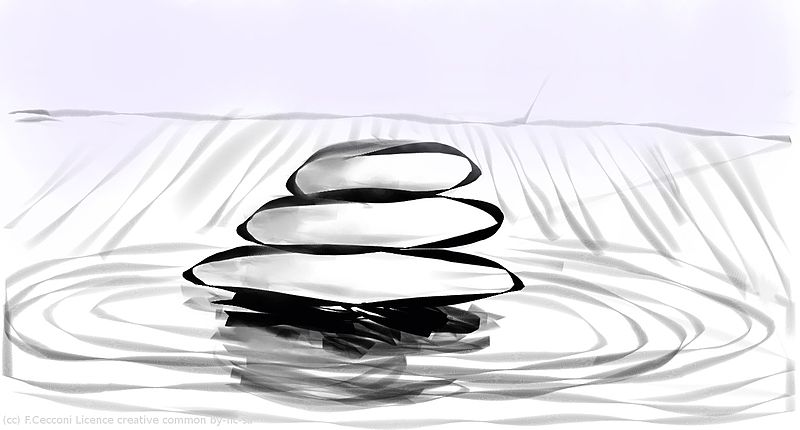numeric black and white drawing of zen stones by F.Cecconi / Vorzinek